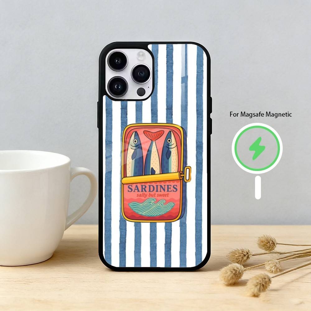 S-Сардины в масле Чехол для iPhone 17 16 15 14 13 12 Pro Max Plus с зеркалом Беспроводная магнитная крышка