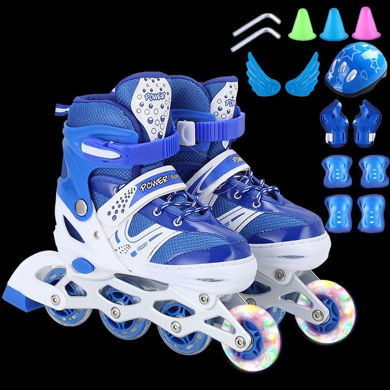 Регулируемые детские роликовые коньки - полный комплект, цветной