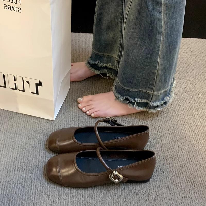 Французские туфли Мэри Джейн с юбкой женская обувь 2025 весна и осень новая корейская версия на плоской подошве туфли Doudou серебристые маленькие кожаные туфли