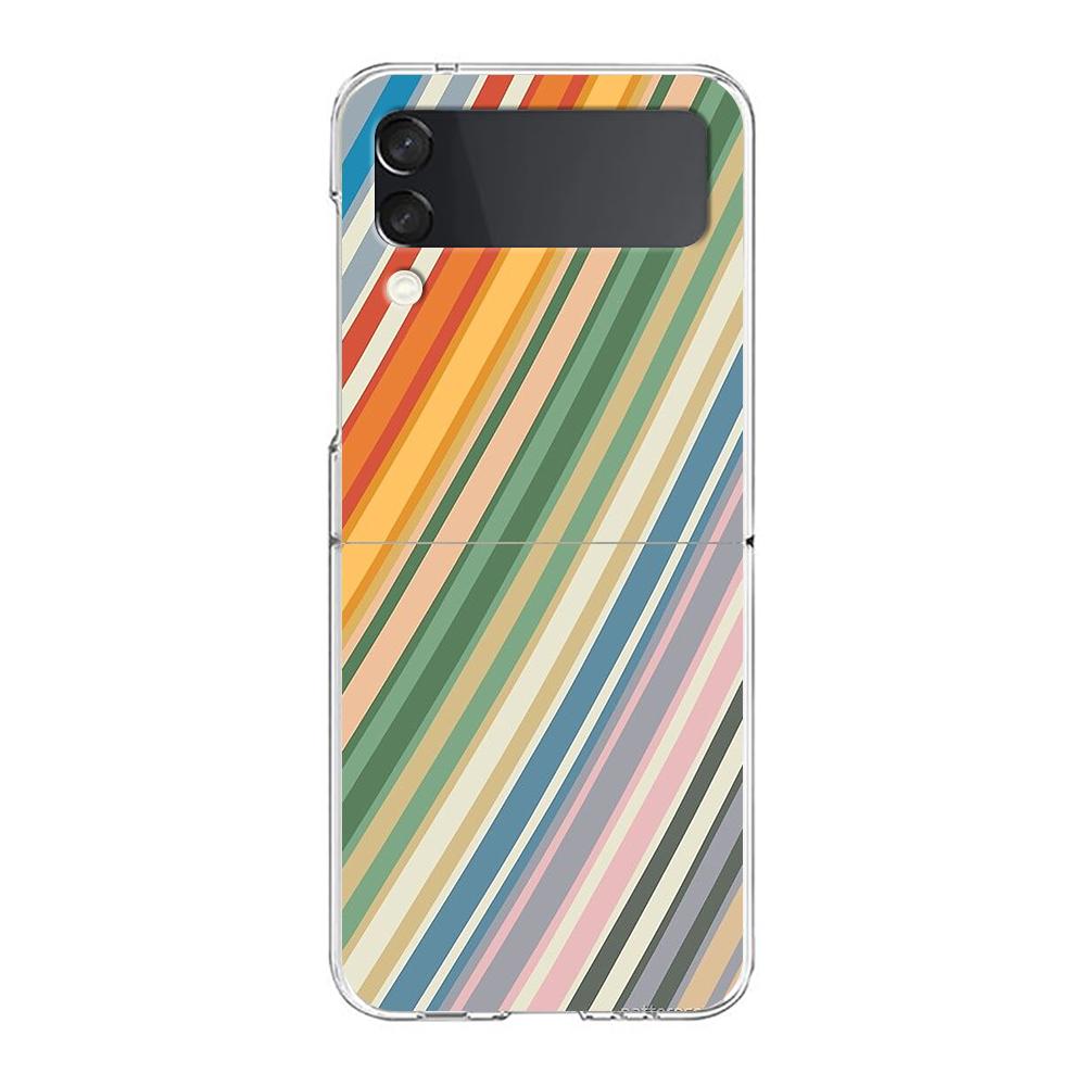 Чехол для телефона Samsung Galaxy Z Flip 7 6 5 4 Прозрачный для Samsung Z Flip 3 Жесткий ПК Сумки Ретро Полоски Эстетика Винтаж