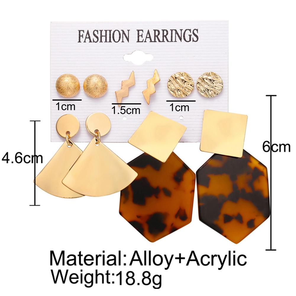 5 Pairs/set Women Fashion Metallic Polygonal Leopard Print Acrylic Earrings Set