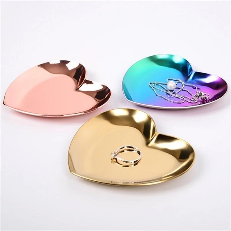 Heart Shaped Jewelry Serving Plate Metal Tray Storage Decoration Ornaments Arrange Fruit Tea Tray Home Decoration