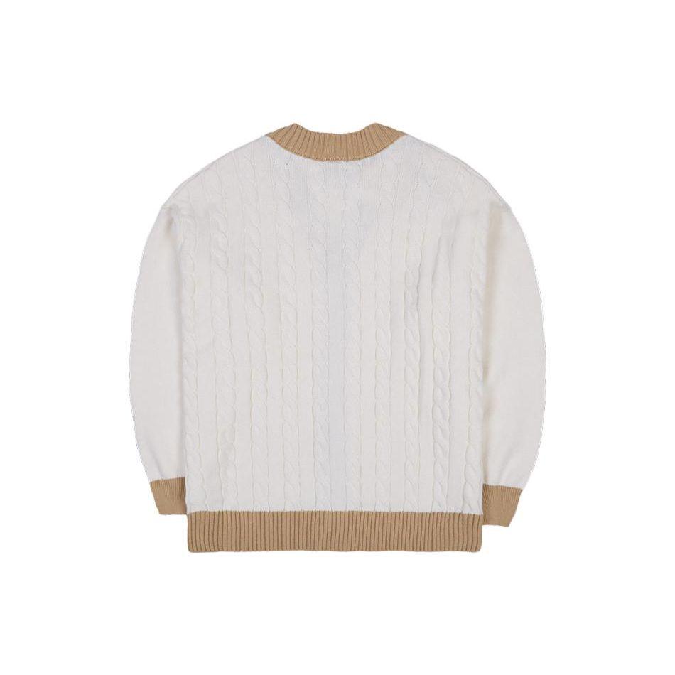 New Era MLB Series Color Block Trim Single-Breasted V-Neck Knitted Cardigan Sweater Unisex sweater Ivory 13559741