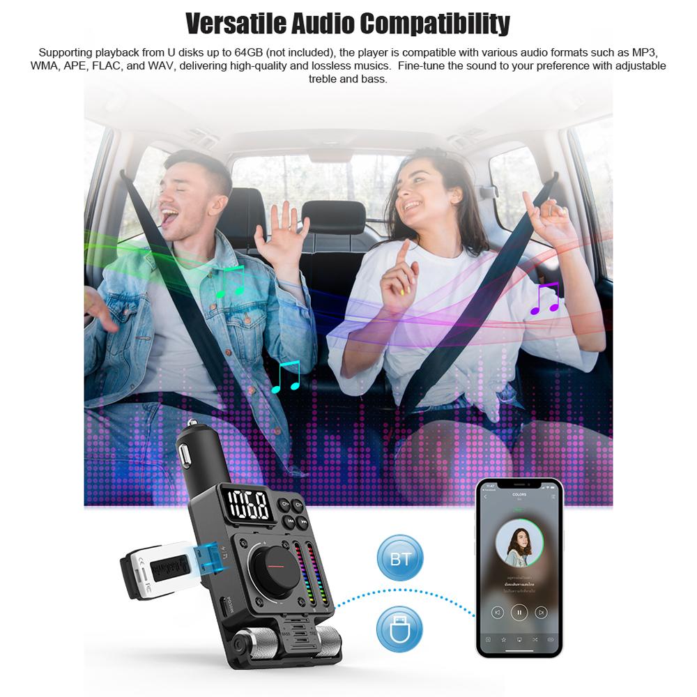 Автомобильный BT MP3-плеер FM-передатчик PD30W + USB-адаптер быстрой зарядки с 1,2-дюймовым светодиодным дисплеем