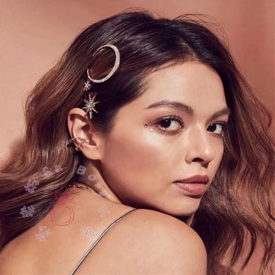 Женские хрустальные заколки для волос сбоку, металлические заколки-автоматы для волос, аксессуары для волос для девочек, набор заколок со стразами в виде звезд и луны, заколки для волос в виде звезд