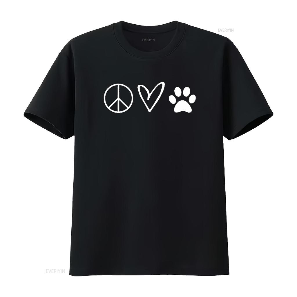 Funny Peace Sign Heart Paw Print Womens T Shirt Sarcastic Joke Black vintage Washed Casual Versatile Stylish streetwear