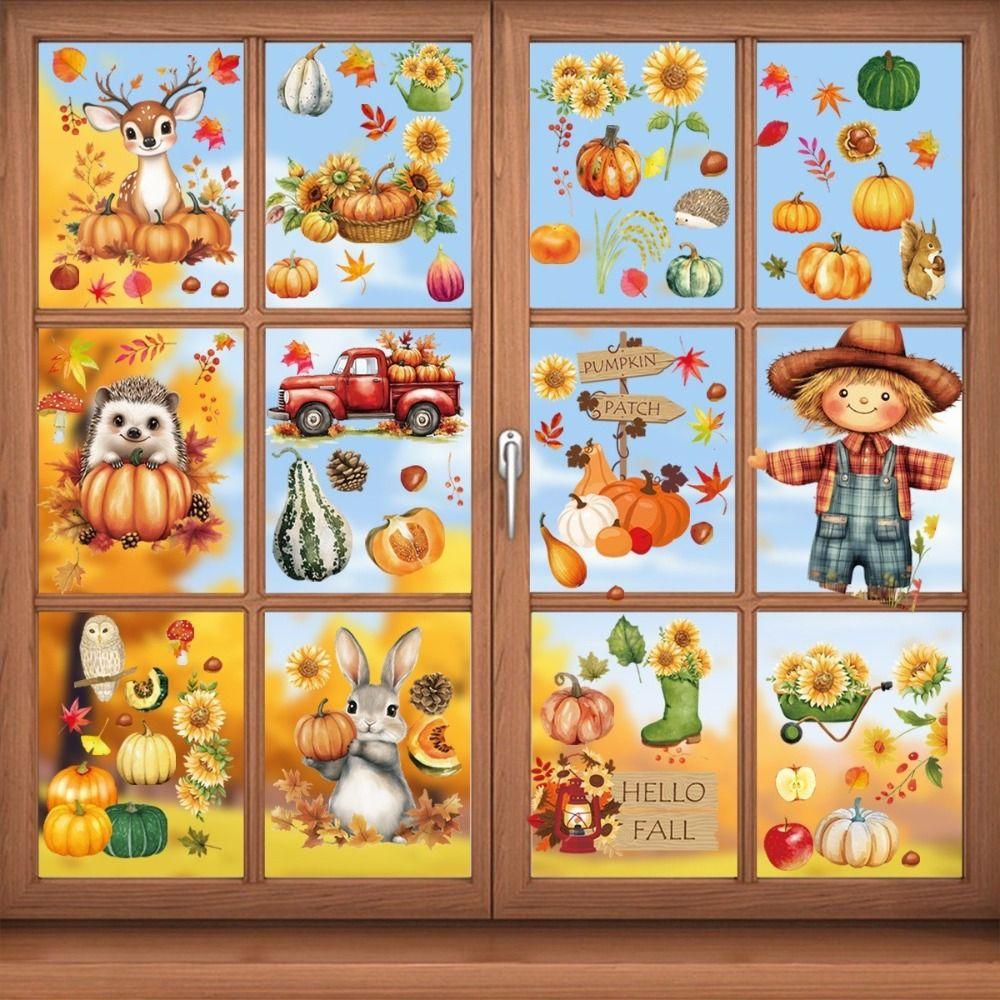 Waterproof Fall Window Clings Reusable Static Cling Decorations Window Decals For Home Decor
