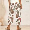 Women Plus Size Paisley Printed Teal White Loose Cropped Pants Cross Hem With Pockets