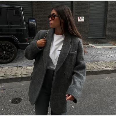Однотонный женский пиджак с лацканами и длинным рукавом, свободный блейзер, женское пальто, повседневное, весеннее, модное, элегантное, офисное, женское пальто 2025 года
