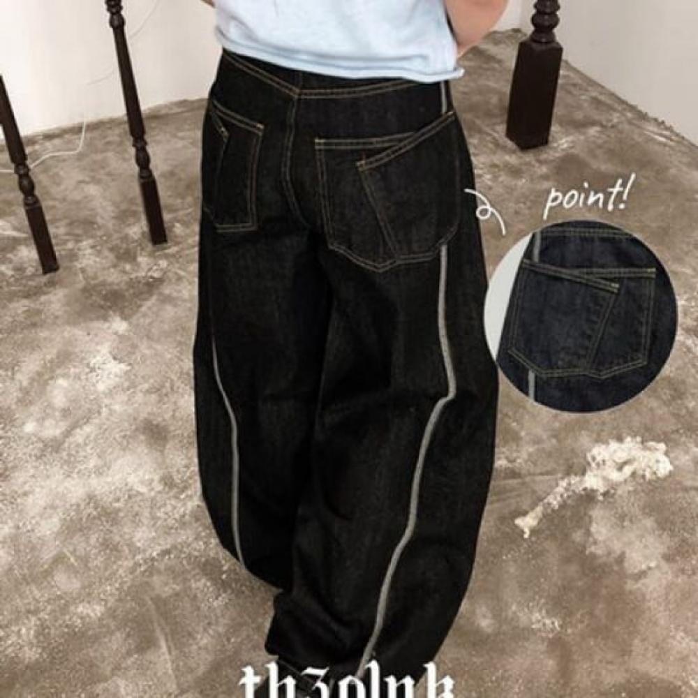 The Pink High Waist Stitch Deconstructed Wide Denim Pants