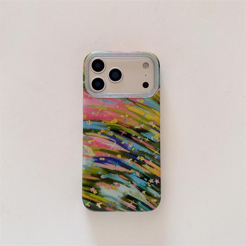 Красочный Радужный Мазок Звездный Блеск Чехол Для Телефона Для iPhone 15 16 17 Pro Max INS Художественный Стиль Y2K Большое Окно Ударопрочный