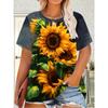 Plus Size Women's 3D Printed Sunflower Pattern T-shirt An Elegant Casual Crew Neck Short Sleeved Top