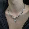 High-End Personalized Titanium Steel Necklace Irregular Metal Stone Ice Crack Cross Necklace Clavicle Chain