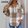 Women's Retro Classic Plaid Shirt Loose Casual Blouse Spring and Autumn Plaid Tops