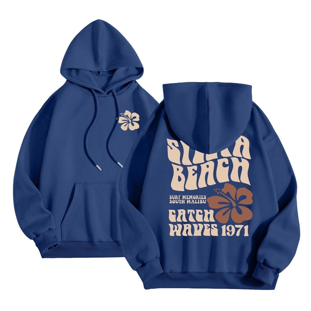 Women's Fashion Long Sleeve Sweatshirt Letter Printed Hooded Drawstring Pullover Oversized Pocket Sweatshirt Top