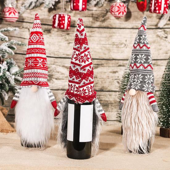 Christmas Gnome Wine Bottle Cover Handmade Plush Elf Decoration Holiday Red Wine Sleeve for Thanks Giving Christmas Table Decor