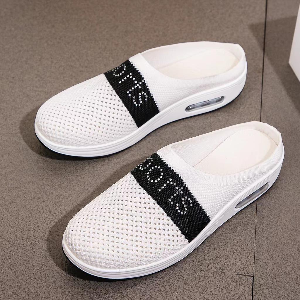 Мода 2024 года, женские сетчатые туфли на плоской подошве, полутапочки, толстые повседневные сандалии, дышащие шлепанцы, тапочки