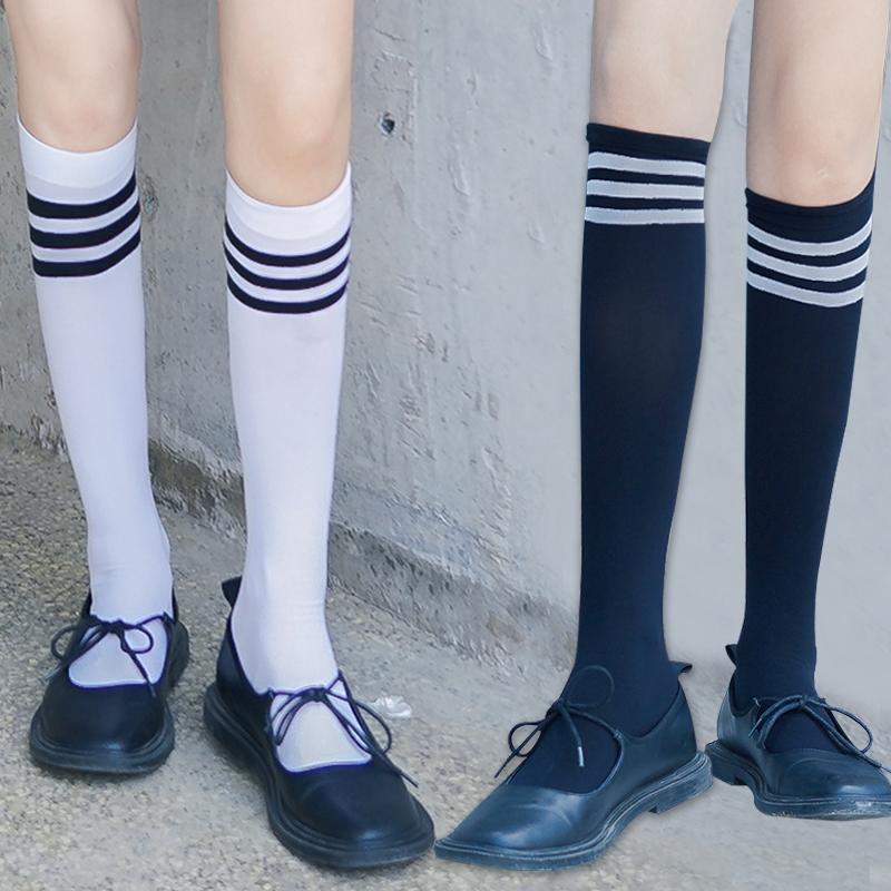 Женские полосатые хлопковые длинные носки японского производства JK, черные, белые, до колена, длинные, однотонные, для девочек и студентов, теплые носки