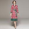 Brand Designer Casual Office Midi Shirt Dresses Women Clothes Runway Luxury Long Sleeve Vintage Print Party Dress