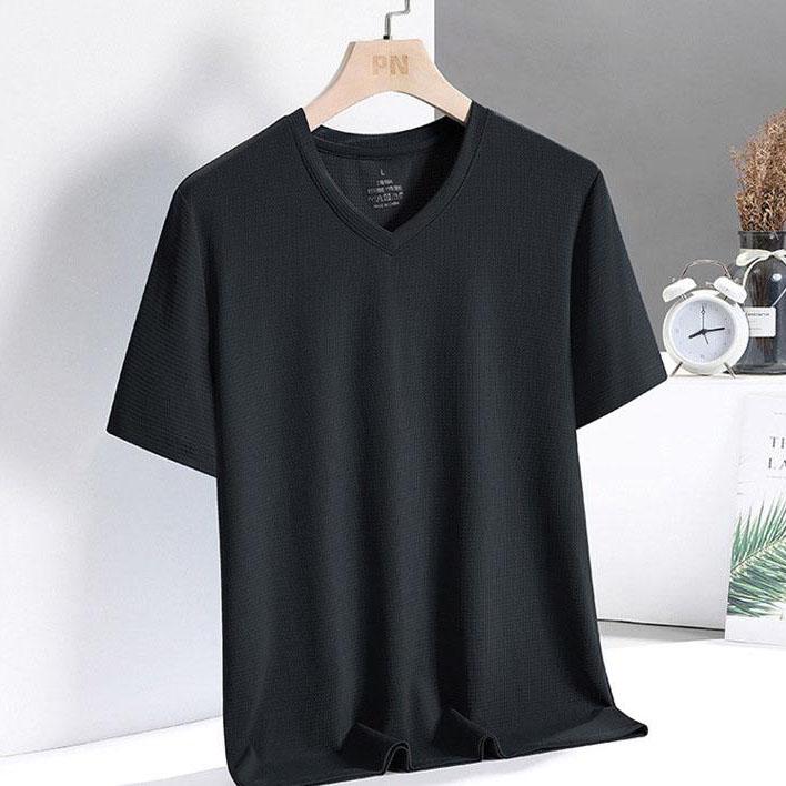 Men's Summer V-Collar Short-Sleeve Quick-Dry Breathable Plus Size Solid Color T-Shirt Casual And Comfortable T-Shirt