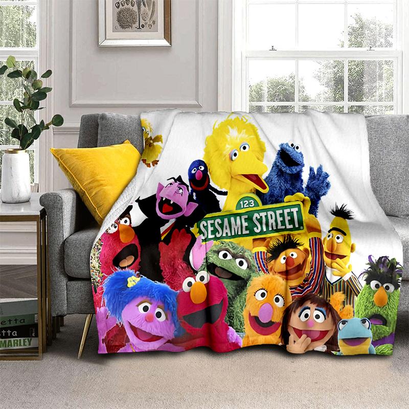 S-Sesame Street TV Cute Cartoon Flannel Blanket Soft Warm Throw Blanket for Bedroom Living Room Bed Travel Camping Picnic Gift
