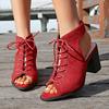 Fashion Velvet High-Top Sandals Women's 2025 Spring Summer Pre-Tied Large Size Foreign Trade Women's Shoes Fish Mouth High-Heeled Sandal