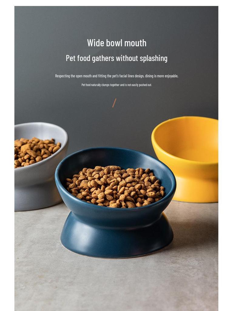 Наклонная керамическая миска для питомцев для кошек и собак - Дизайн на высокой ножке для защиты шейных позвонков