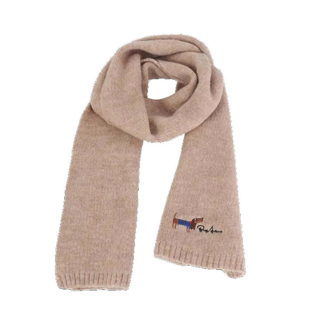 Japanese Embroidery Puppy Solid Color Knitted Scarf Female Autumn and Winter Student Warm Versatile Cashmere Scarf Unisex