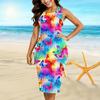 Женское платье с подтяжками, летнее платье с принтом Rainbow World, облегающий облегающий крой без рукавов, сексуальный и модный топ