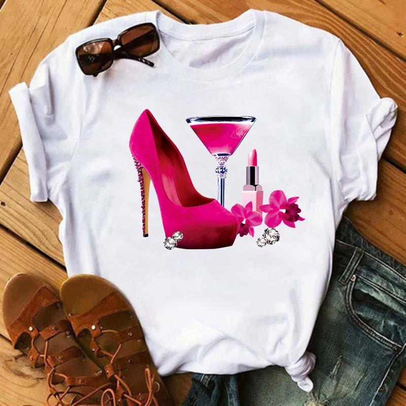 Wine Glass Printed T-Shirts For Women Clothing Casual Top Ladies Clothes Short Sleeve Versatile Graphic Printed Fashion Shirts