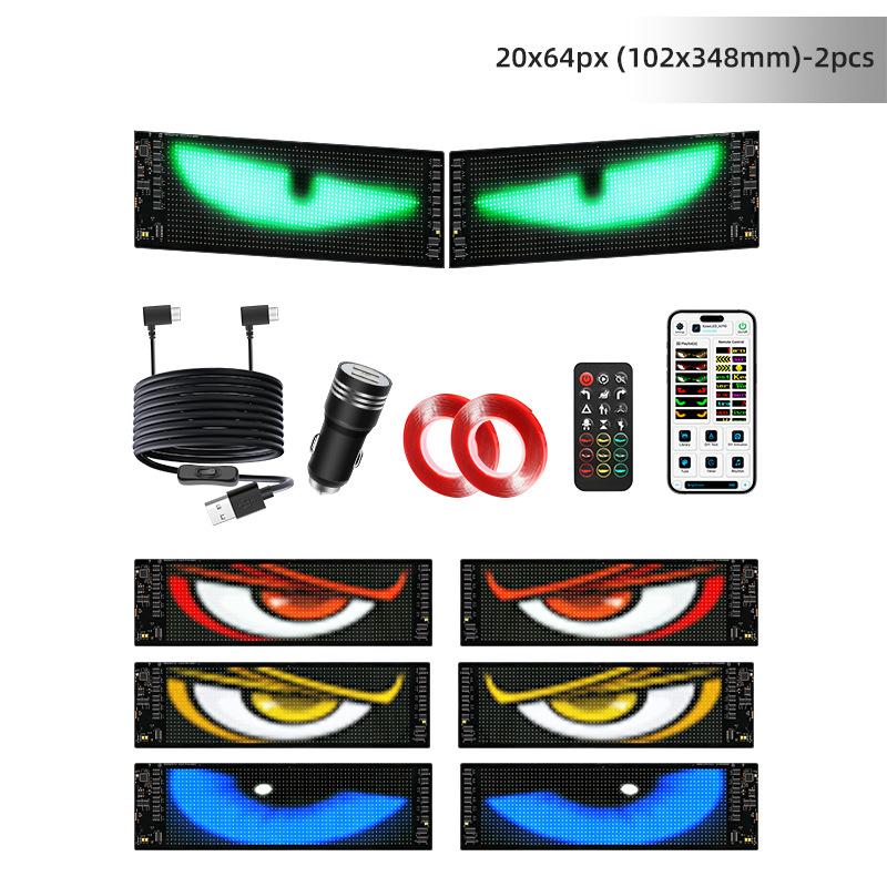 2PCS LED Devil Eye Light for Car Truck Windshield Animated LED Matrix Panel Sign Flexible Programmable Digital Display Light APP