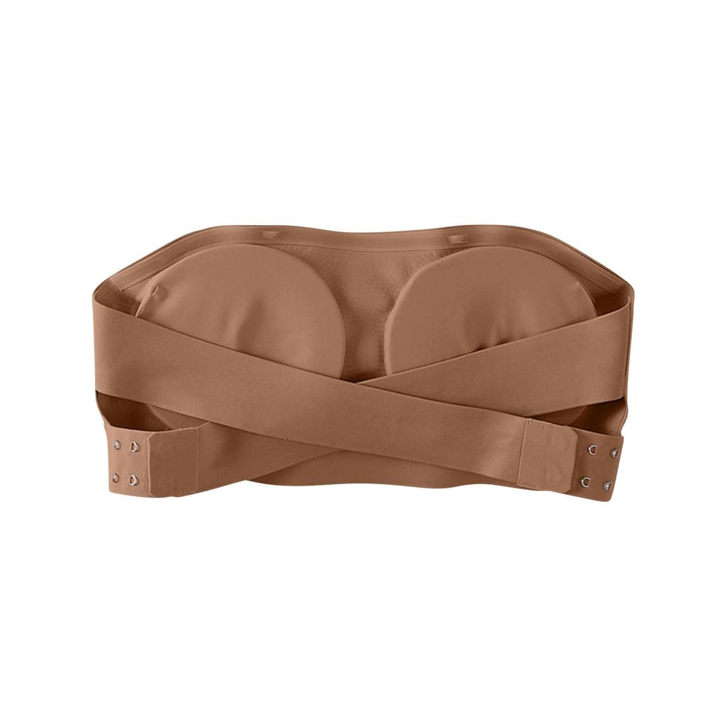 Women's Sexy Solid Color Strapless Back Cross Side Buckle Non Slip Strap Breast Pad Strapless Bra No Steel Ring Bra