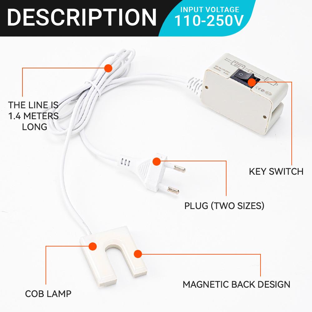 10 LEDs Magnetic Sewing Machine Light US 220V Industrial Working Lamp for Sewing Benches Drill Presses CNC Machine Workbenches