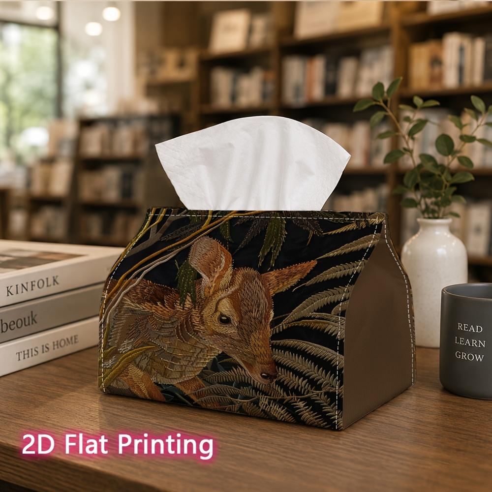 1pc, 2d Flat Printing, Tissue Box Deer Pattern in the Forest Printed Tissue Box, Suitable for Home, Car, and Party Decoration Tissue Holder, Perfect f