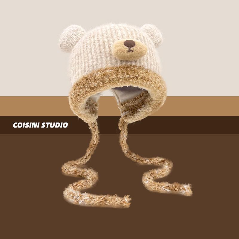 Милые медвежьи ушки Тедди флис вязаный разноцветный пуловер шапка для женщин зимние теплые защитные наушники Able Straps шапки-бомберы