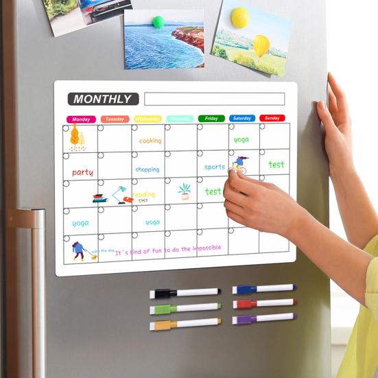 1 Set Magnetic Message Board Refrigerator Magnet Erasable Writing Surface Weekly Planner Kitchen