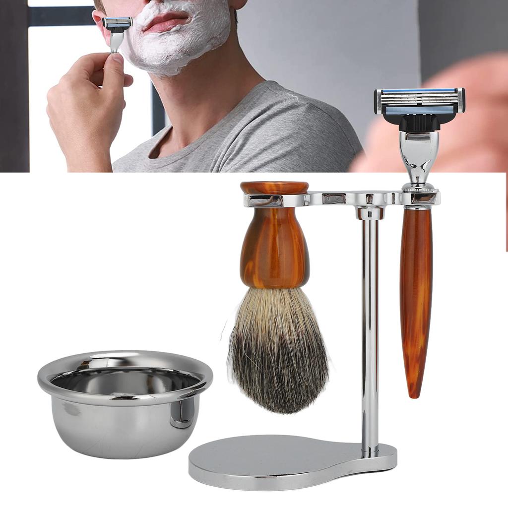 4 шт. Профессиональный мужской набор для бритья Традиционная ручная бритва Помазок для бритья Мыльница Подставка для бритья Набор
