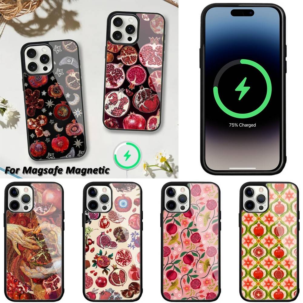 Чехол для телефона с рисунком граната для iPhone 16,15,14,13,12,11,Plus,Pro,Max,Mini, с магнитной беспроводной зарядкой MagSafe