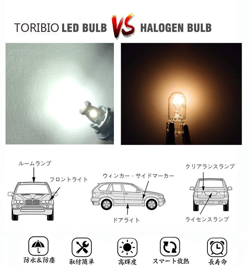 TORIBIO 10pcs T10 Set LED Bulb W5W 194 Car Parking Light Dome Light License