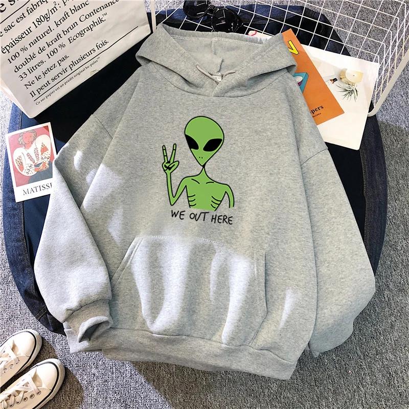 New Green Alien Sweatshirt man Winter Fashion Funny Tops Moletom Cute Cartoon Streetwear Women Hoodie Pullover Loose moto