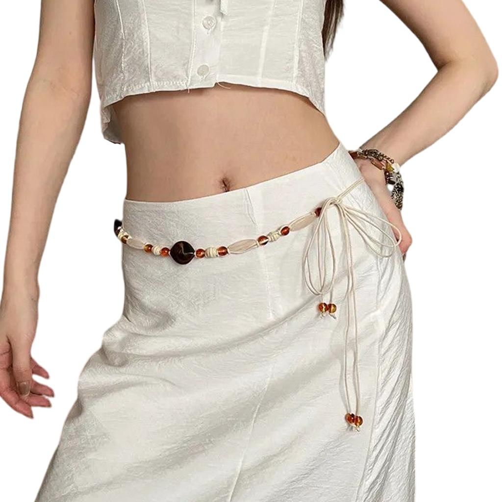 Adjustable Bohemian Braided Waist Rope with Beaded Design Waist Jewelry for Dresses and Skirts Wax Rope Accessory