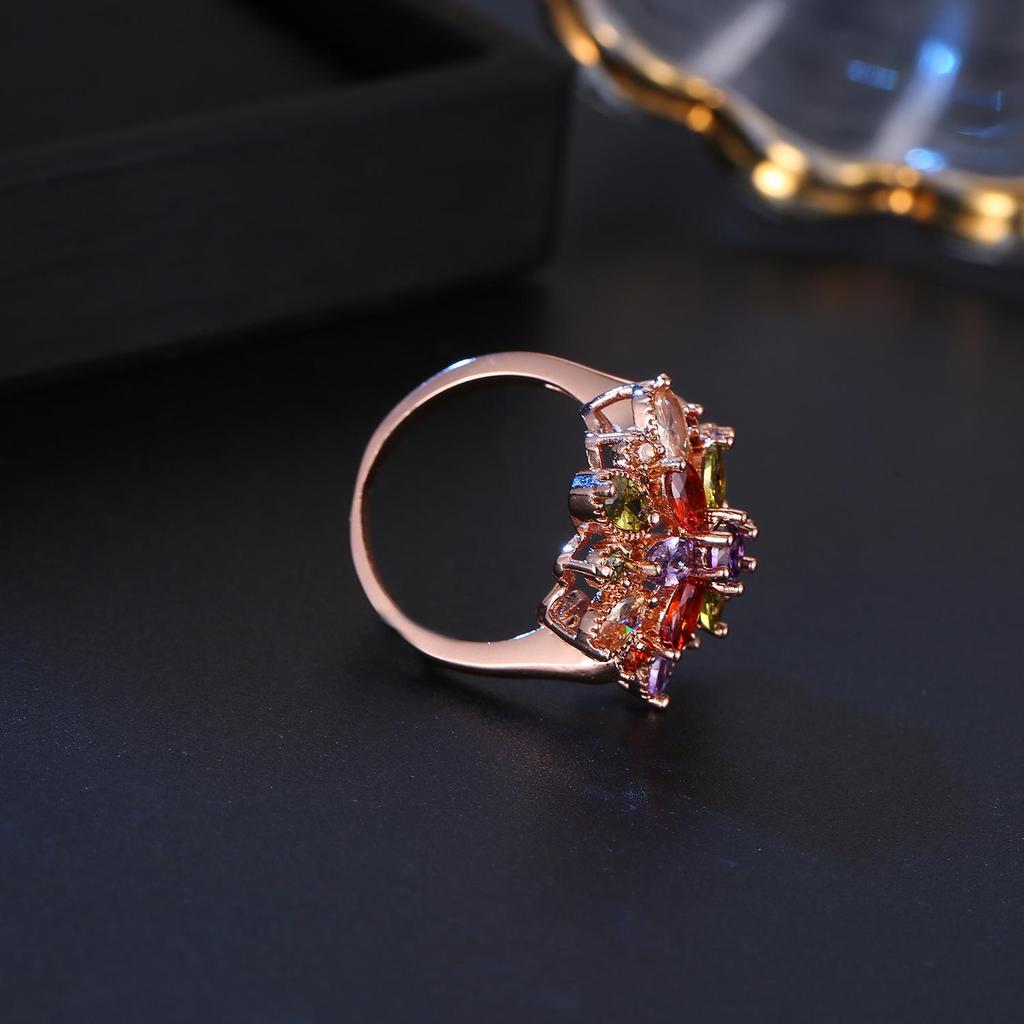 Кольцо Dudu Butterfly Zircon Rose для женщин - Модная бижутерия в европейском и американском стиле из розового золота с дизайном «Дракон-девушка и цветок»