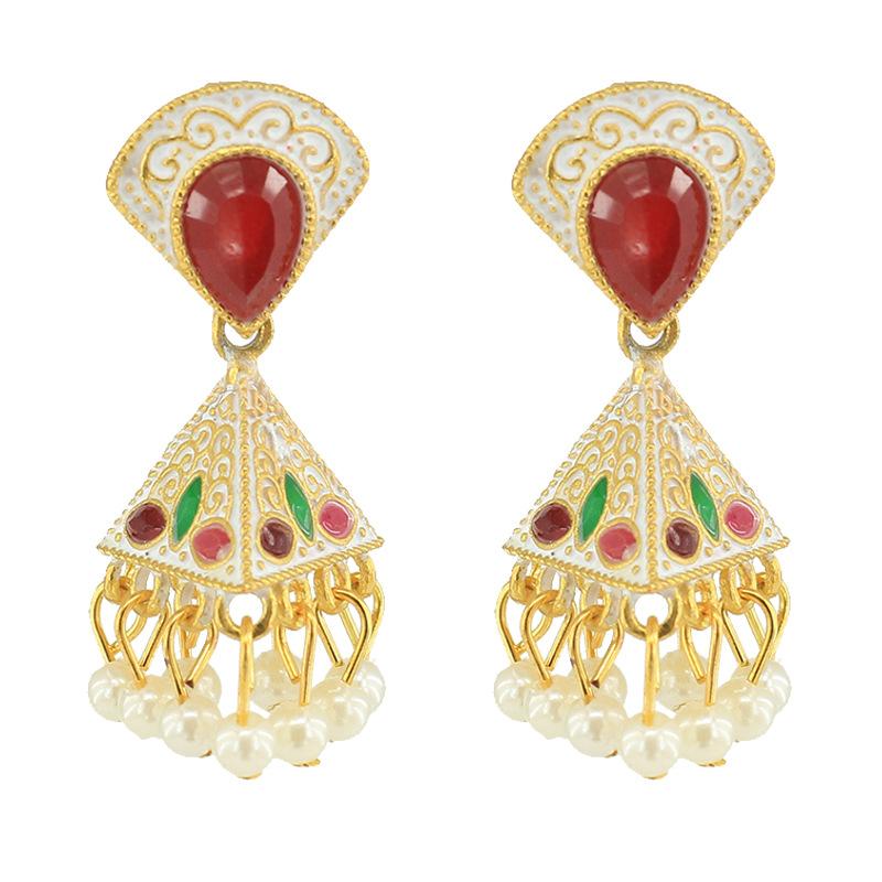 Exaggerated Diamond-encrusted Pearl Pendant Earrings Wind Earrings Retro Bohemian Style Eid Al-Fitr Lasser Bairam