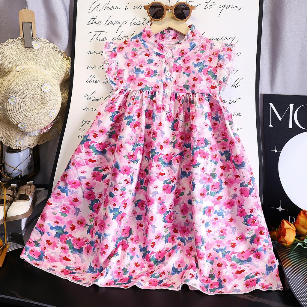 Korean Style Girl Summer Floral A Line Dress With Soft Fabric For Toddler Girls