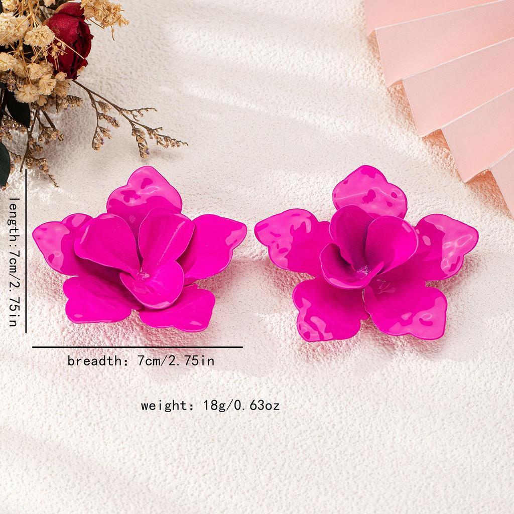 Rose Red Statement Floral Earrings for Women's Party Wear