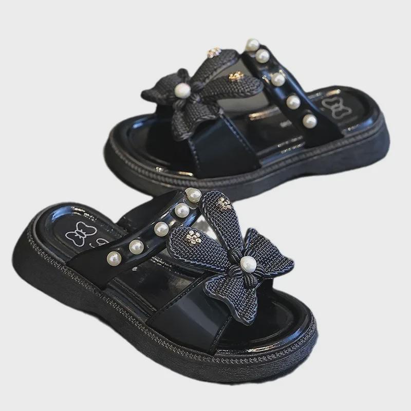 Милые босоножки принцессы с бантом в корейском стиле для девочек: Летние тапочки для дома и улицы