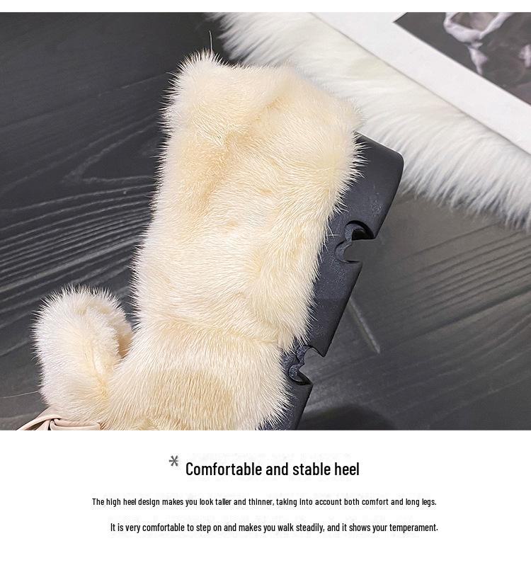 Зимние женские мокасины в корейском стиле из меха норки с бантом 2023 года: Теплые туфли на плоской подошве без застежек