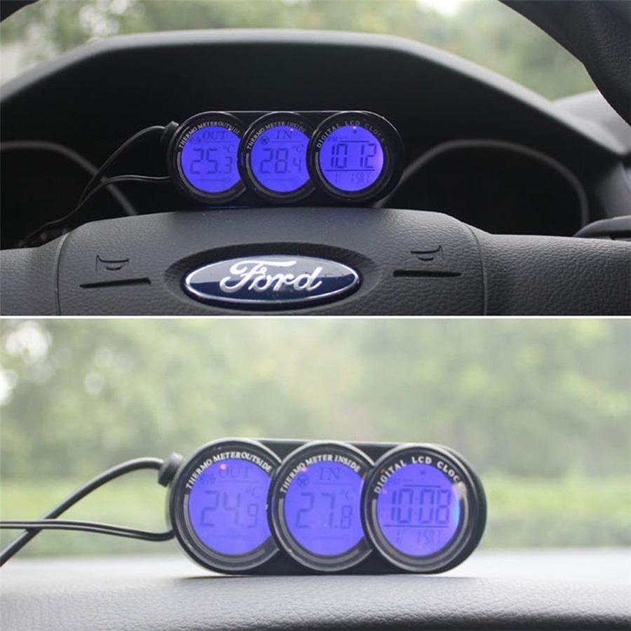 Car In/Outdoor Thermometer & Clock Digital LCD Display Orange/Blue LED Backlight