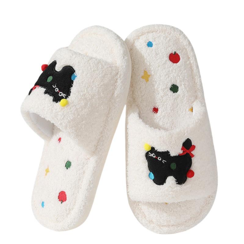 Women's Furry Open-Toe Cotton Slippers - Cute Cartoon Design for Autumn & Winter