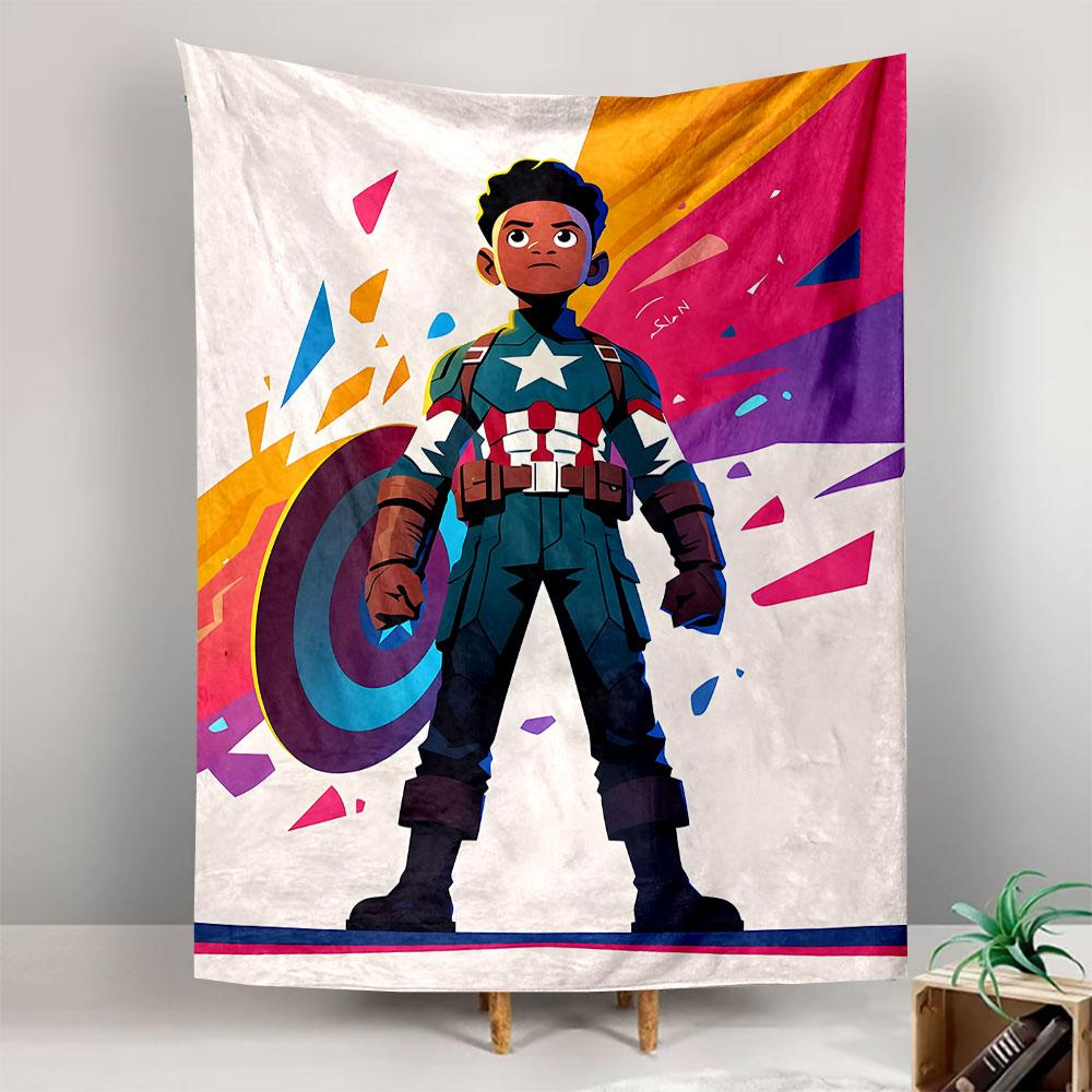 Captain America Marvel Superhero Cartoon Wall Tapestry Colorful Geometric Shield Kids Decor for Bedroom Game Room Gift